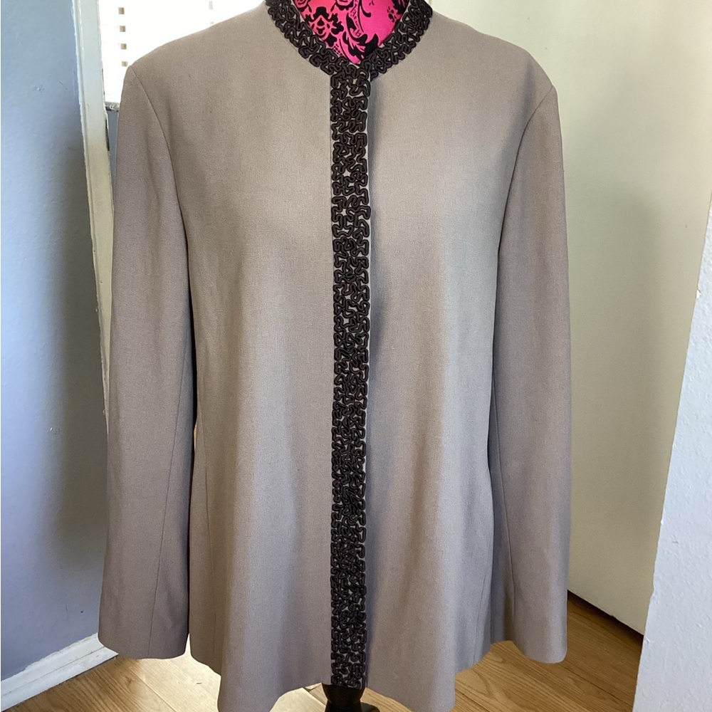 Mondi Beige Blazer with Dark Brown Raised Scroll Trim 14